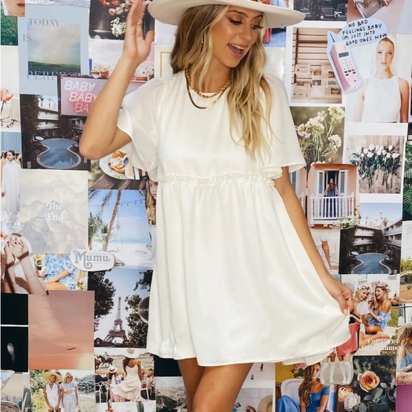 Show Me Your MuMu Brooks Babydoll Mini Dress in Cream Size small - Picture 4 of 5